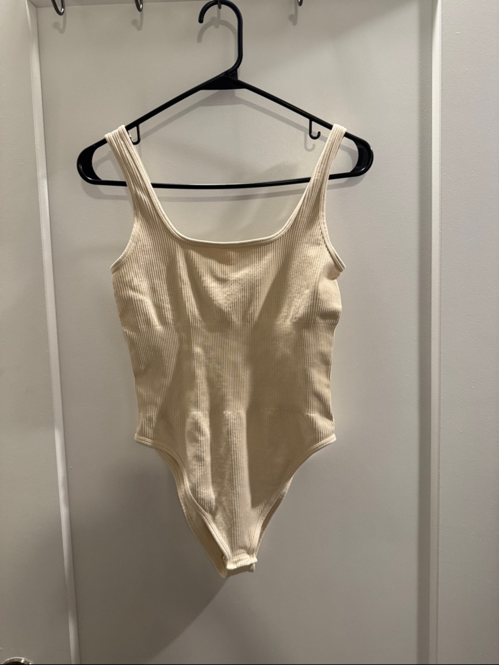 Ribbed Cream Women’s Bodysuit Scoop Neck